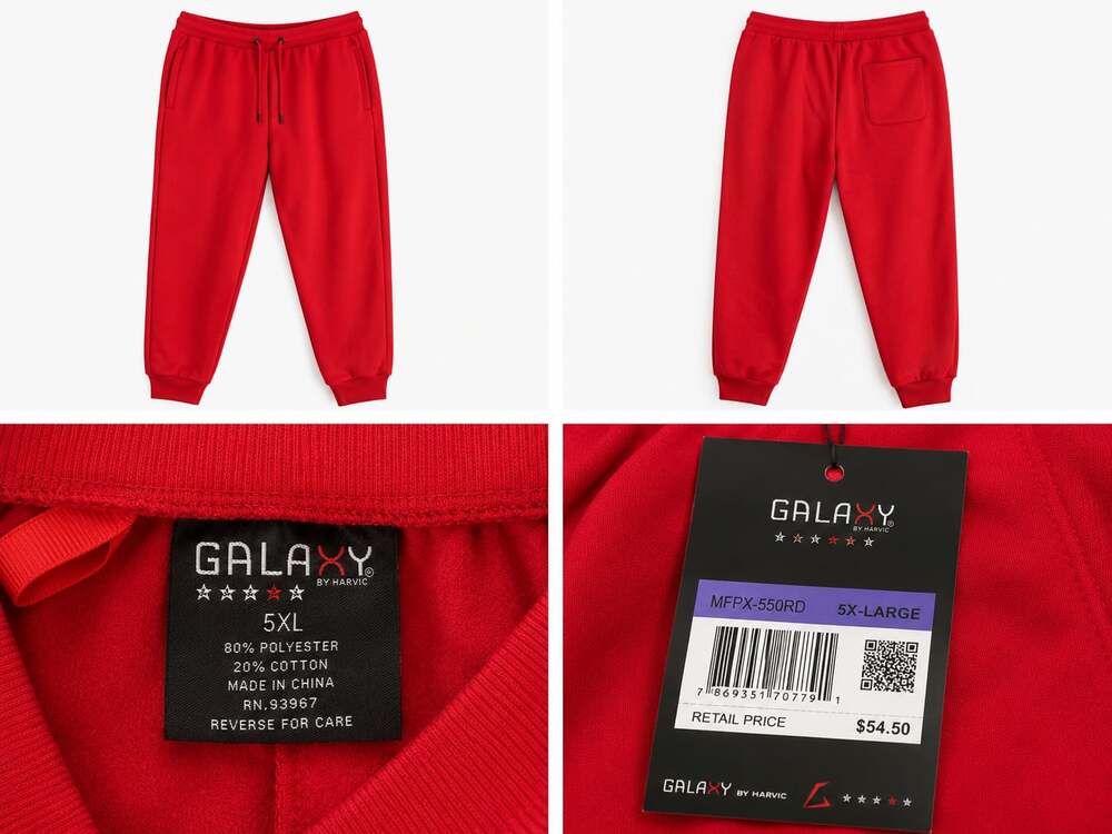 Galaxy by Harvic Men's MFPX-550RD Fleece Jogger Sweatpants Red Size 5XL